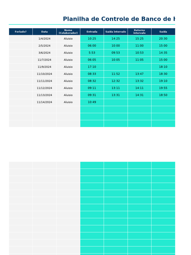 Planilha de Controle de Banco de Horas - MB E AVS | PDF