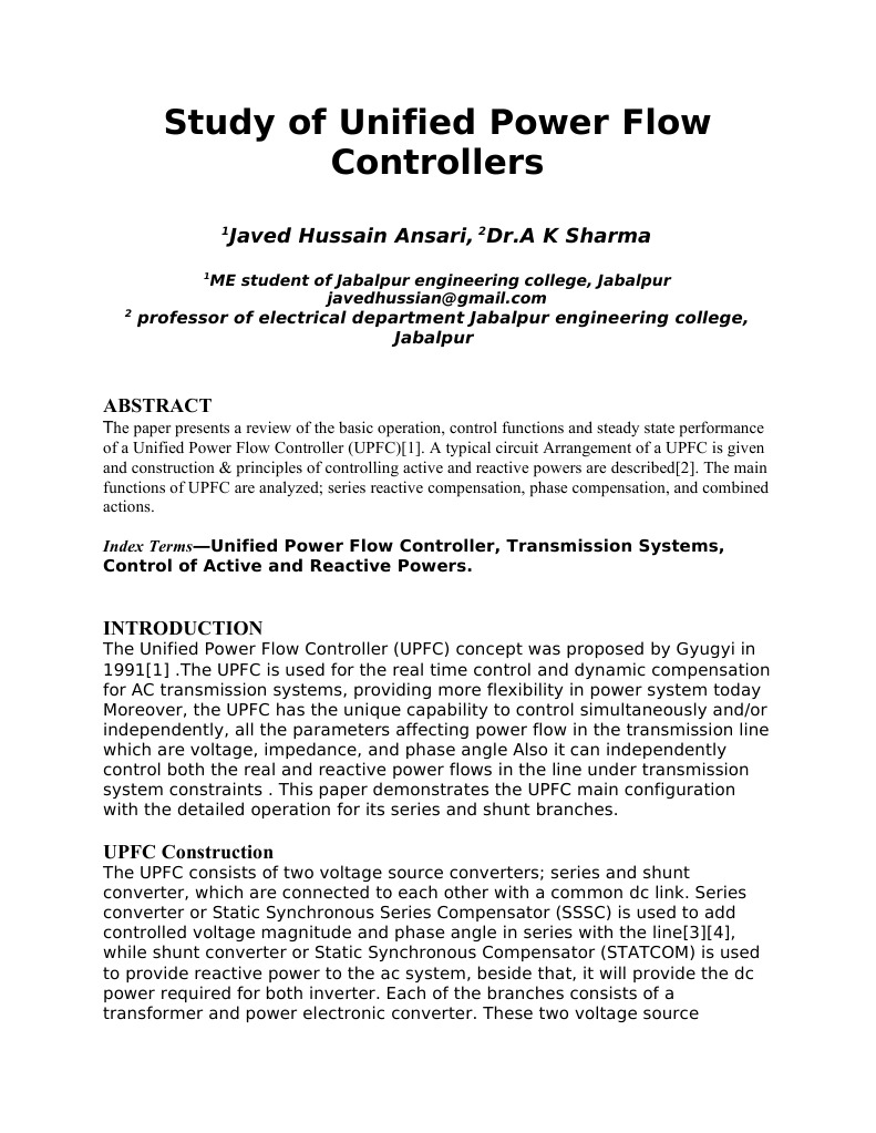 Overview of Unified Power Flow Controllers | PDF | Electric Power ...