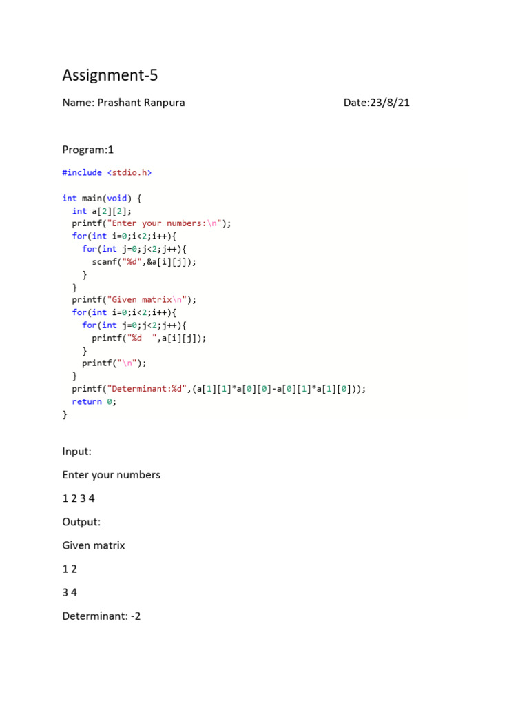 C Programs for Matrix Operations and Arrays | PDF | Computer Standards ...