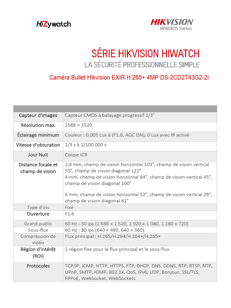 Caméra Bullet Hikvision EXIR 4MP | PDF | Réseau étendu | Standards ...