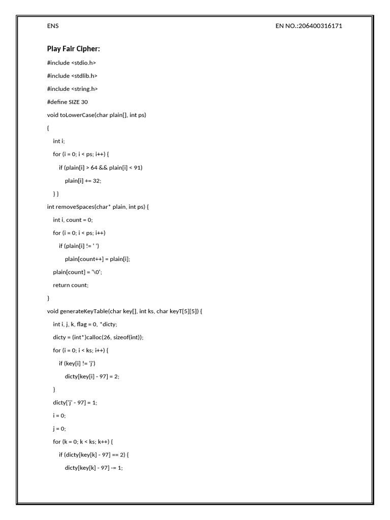 Playfair and Rail Fence Ciphers Code | PDF | Computer Programming ...