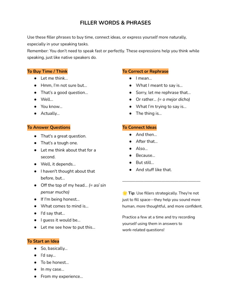 Filler Words for Effective Speaking | PDF