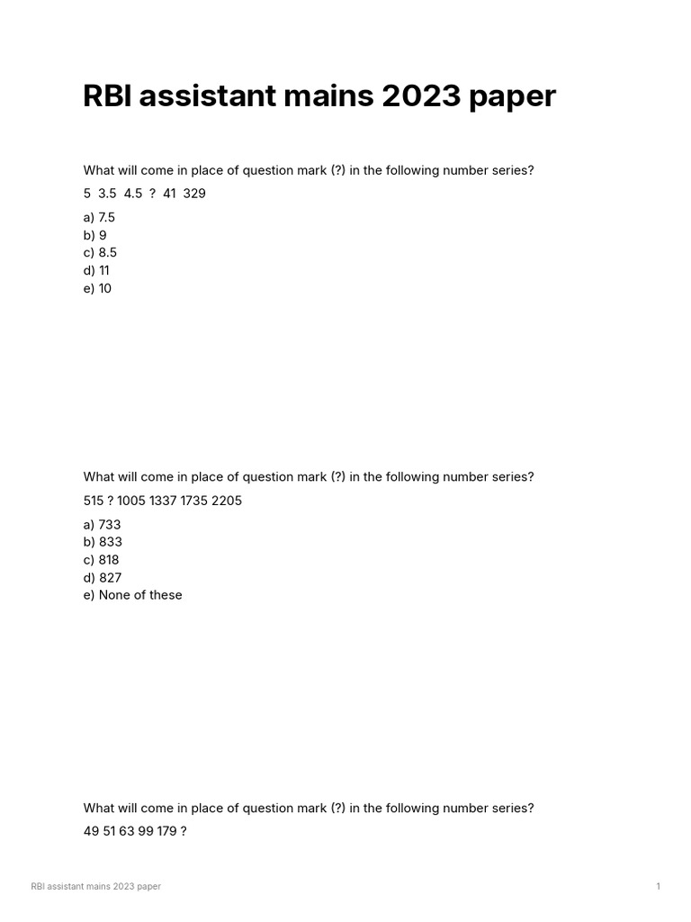 RBI Assistant Mains 2023 Question Paper | PDF | Biscuit | Baked Goods