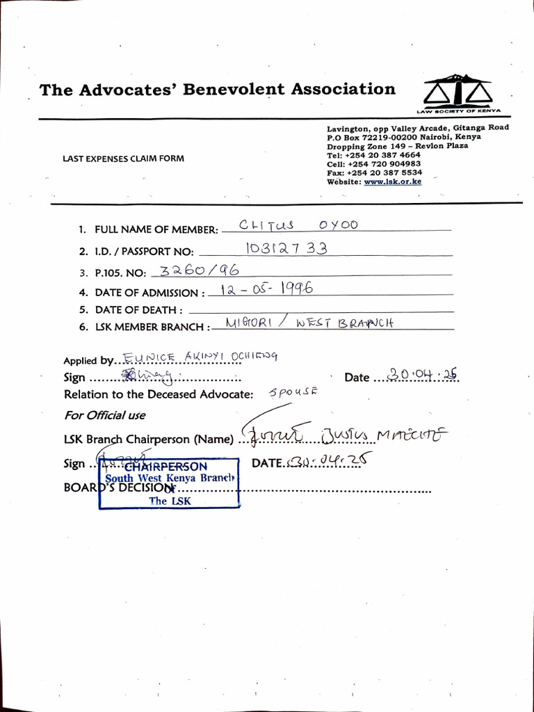 Last Expenses Claim Form - Advocates' Association | PDF