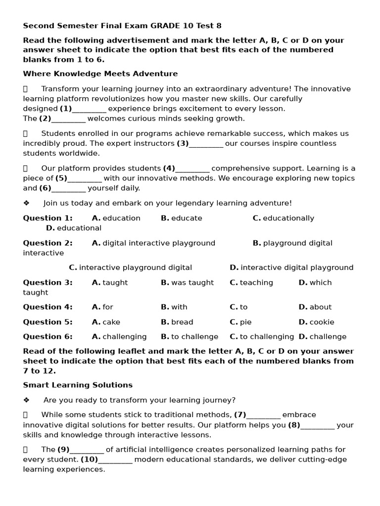 Grade 10 Final Exam: Learning Strategies | PDF | Learning | Brain