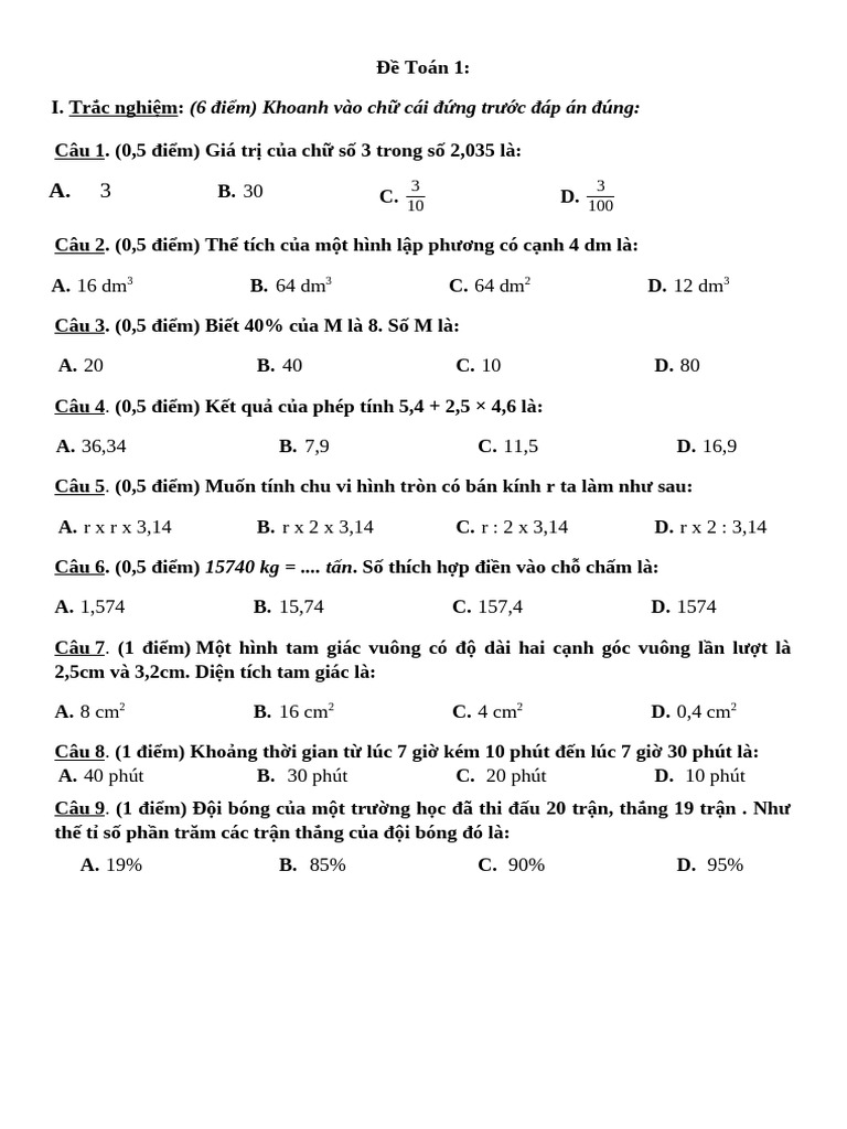 De Thi Hoc Ki 2 | PDF
