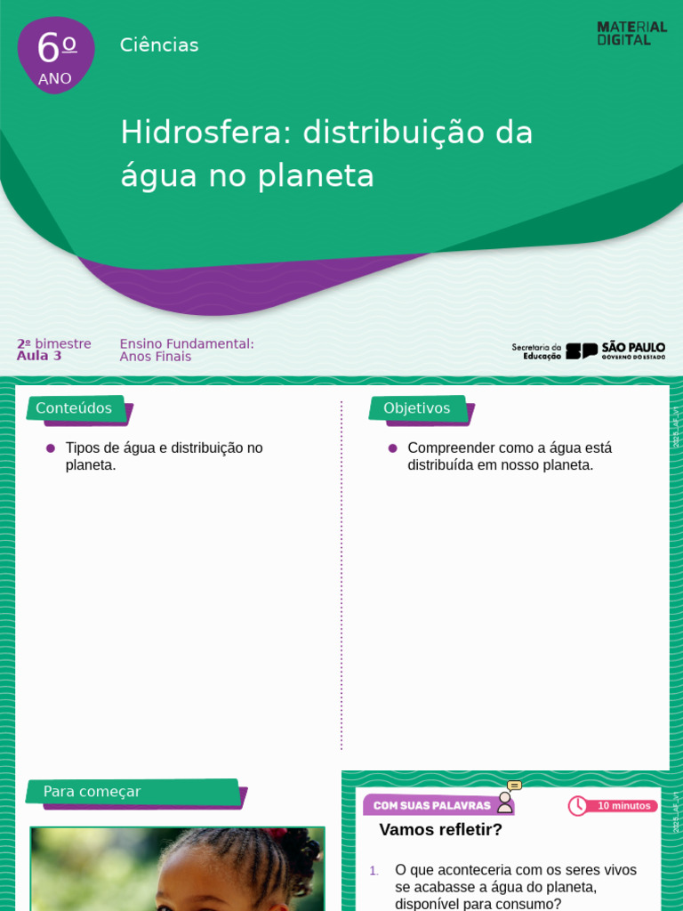 Hidrosfera 6 ANOS 3 SLIDE | PDF | Geociências | Água