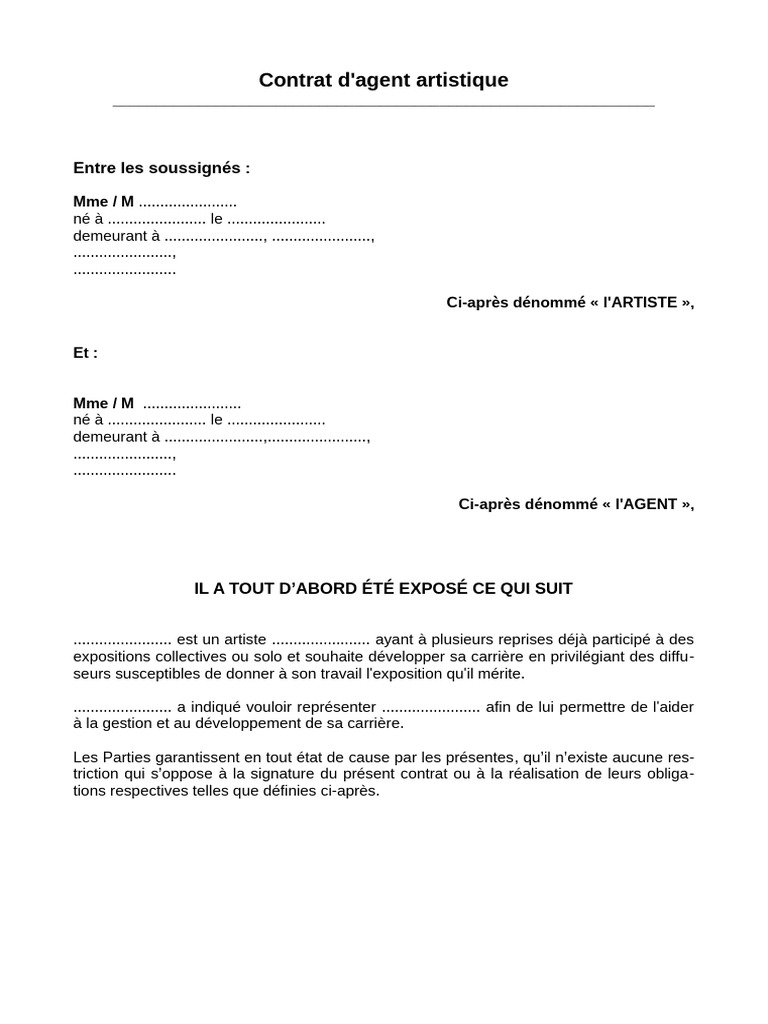contrat-agent-artistique | PDF | Avocat