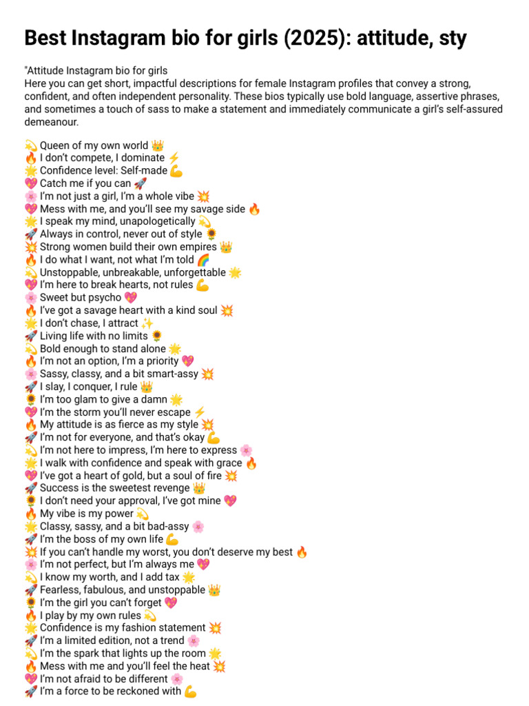 Attitude Instagram Bios for Girls | PDF