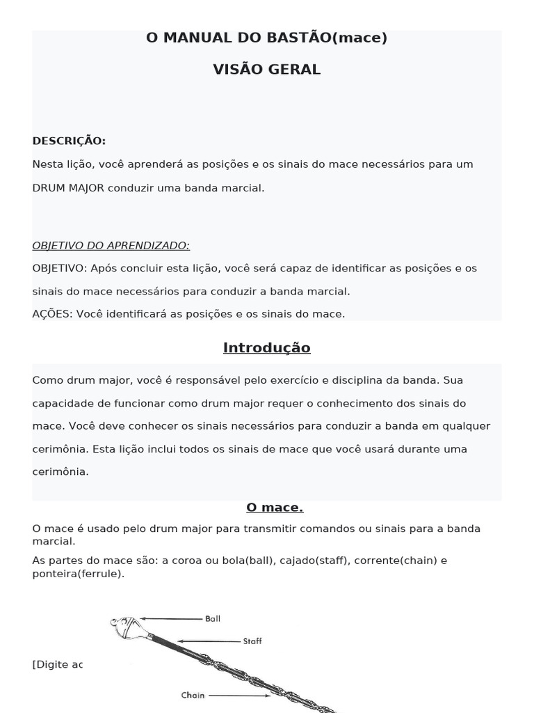 Sinais e Posições do Mace para Drum Major | PDF | Baixo | Mão