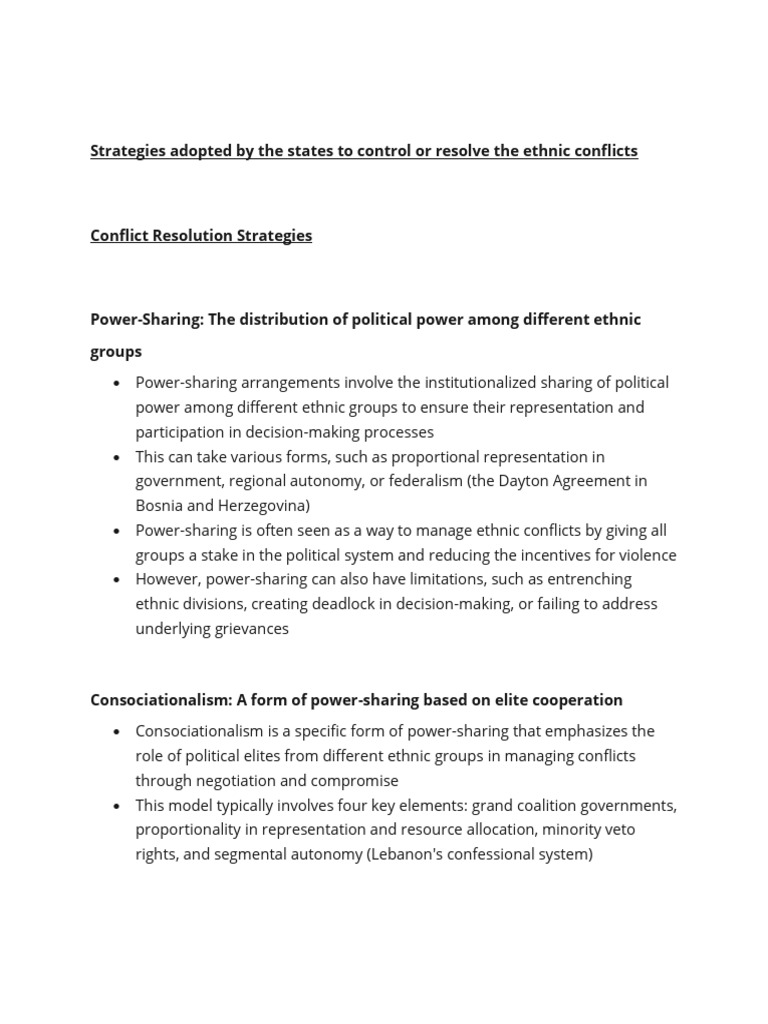 Ethnic Conflict Resolution Strategies | PDF | Conflict (Process ...