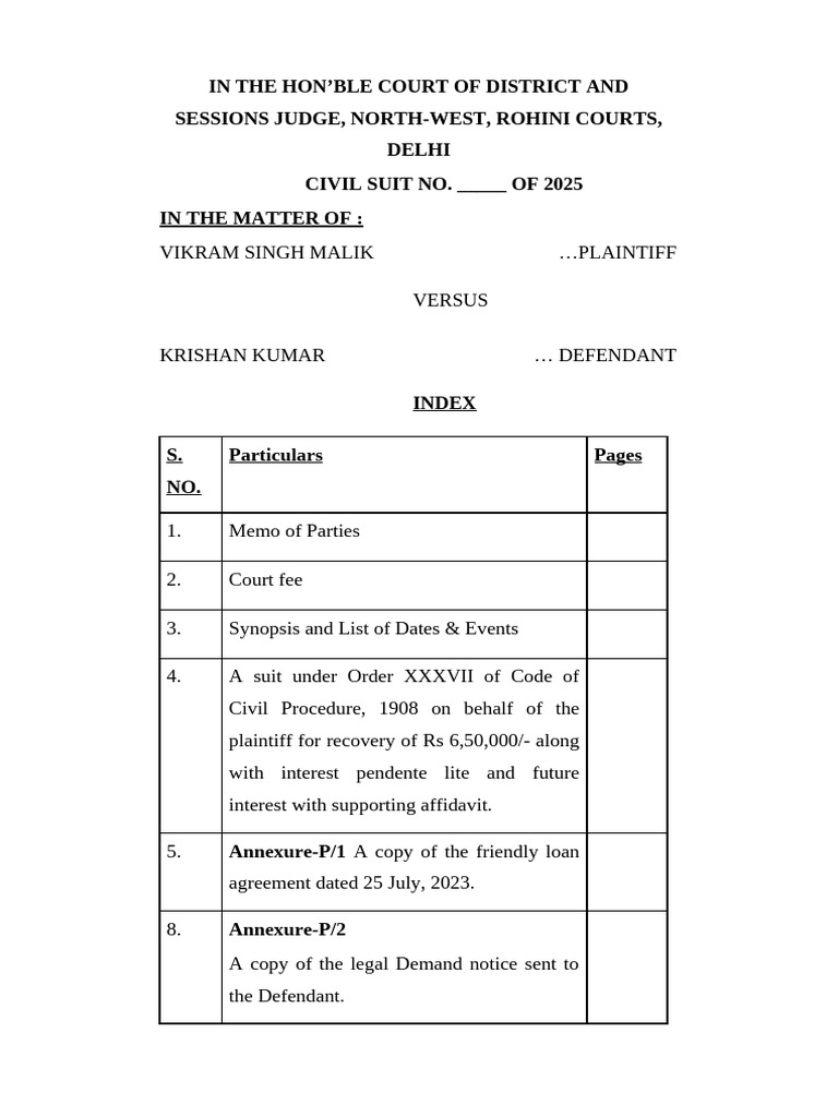 Civil Suit for Recovery of ₹6,50,000 | PDF | Lawsuit | Affidavit