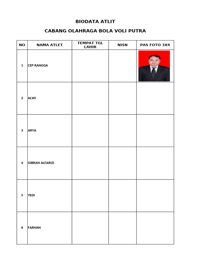 Biodata Atlet Voli O2SN 2025 | PDF