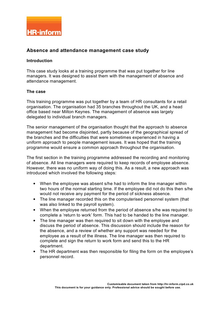 Absence and Attendance Management Case Study Disability