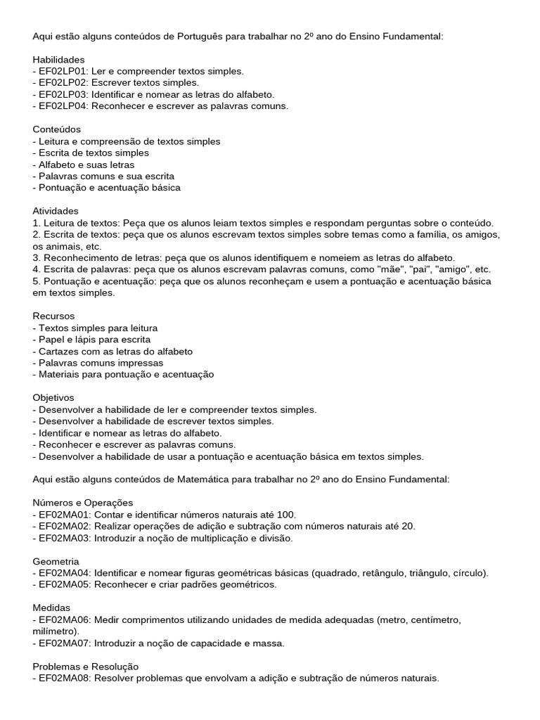 Aqui Estão Alguns Conteúdos de Português para Trabalhar No 2º Ano Do ...