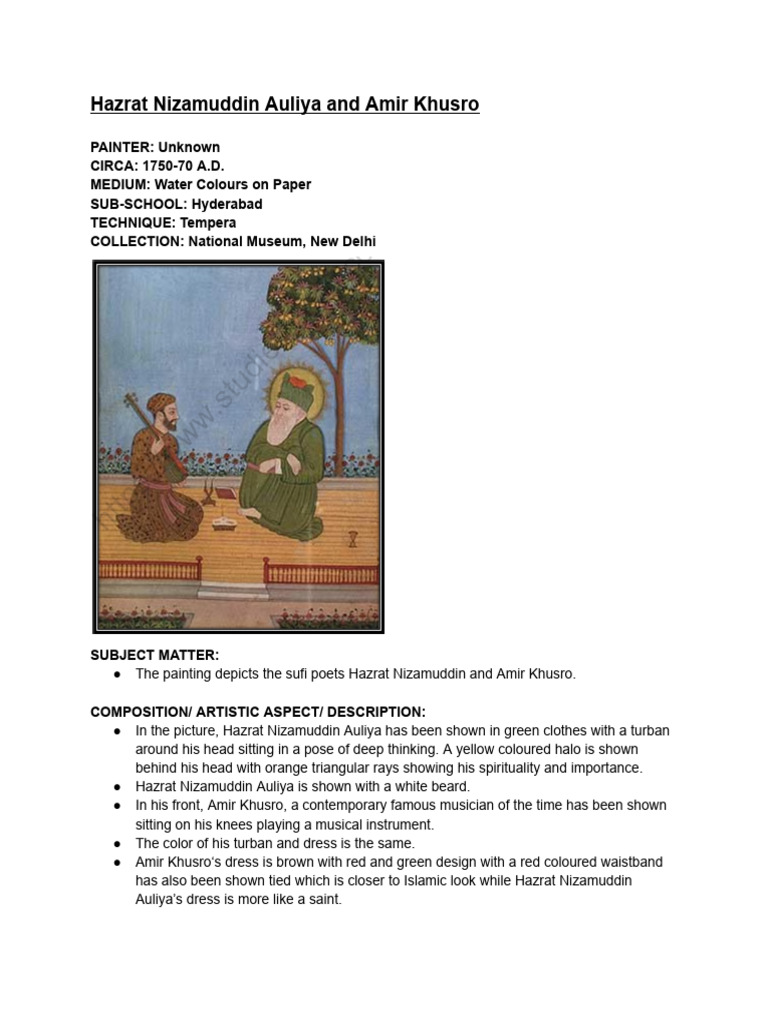 Nizamuddin Auliya and Amir Khusro Painting | PDF | Paintings | The Arts