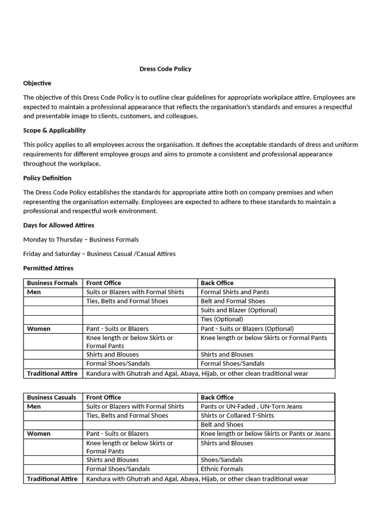 Workplace Dress Code Guidelines | PDF | Clothing