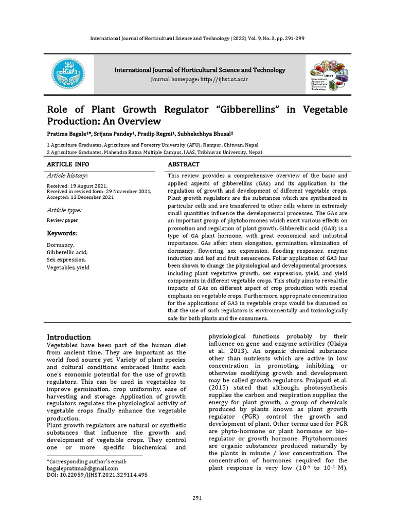 Gibberellins in Vegetable Production | PDF | Plant Hormone | Plants