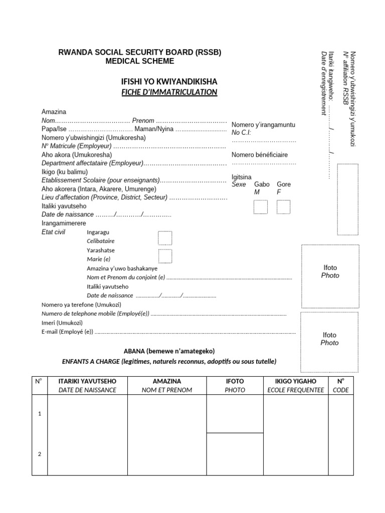 Fiche d'immatriculation RSSB Rwanda | PDF