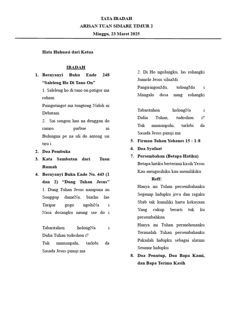 Ibadah Arisan Tuan Simare Timur 2 | PDF