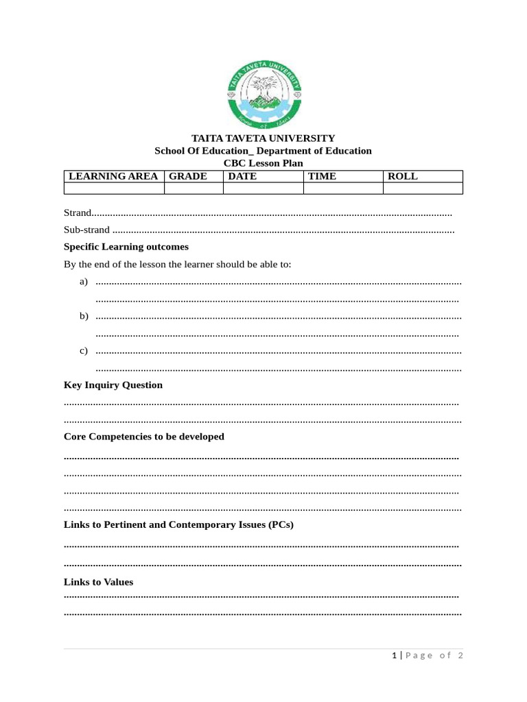 CBC Lesson Plan Template for Educators | PDF | Lesson Plan | Procedural ...