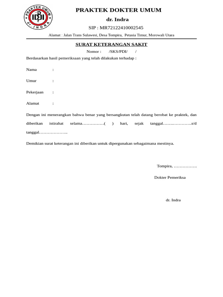 Surat Keterangan Sakit dr. Indra | PDF