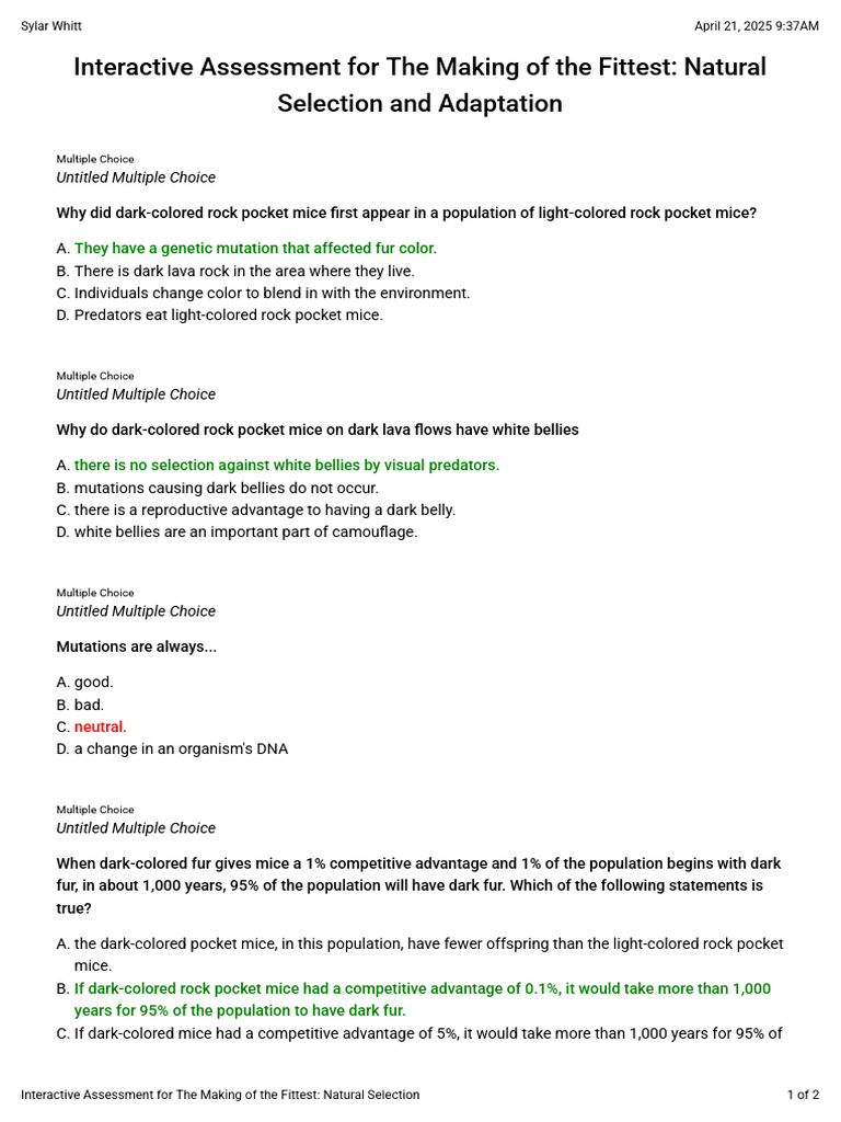 Interactive Assessment For The Making of The Fittest: Natural Selection ...
