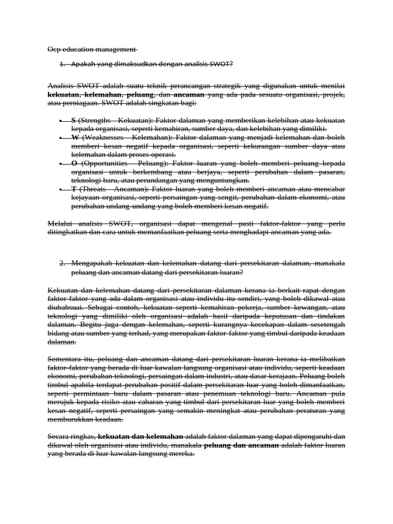 Analisis SWOT: Kekuatan dan Ancaman | PDF