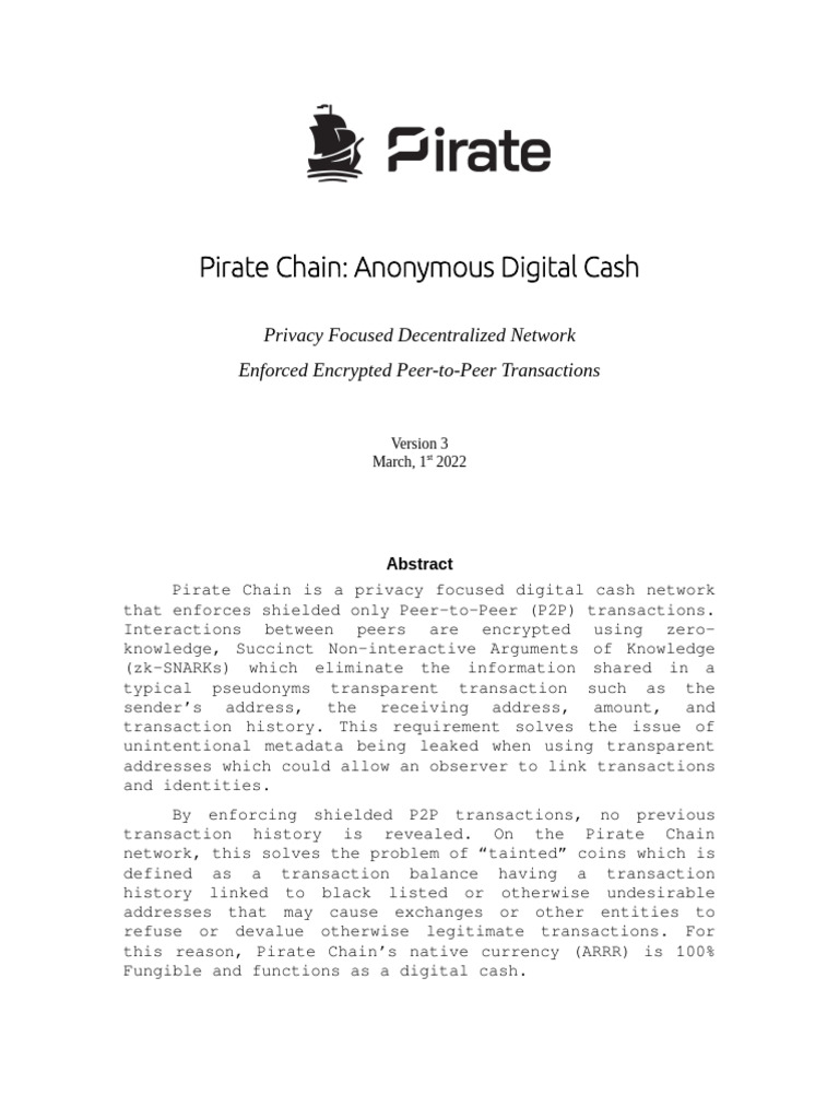 Pirate Chain Whitepaper | PDF | Bitcoin | Cryptocurrency