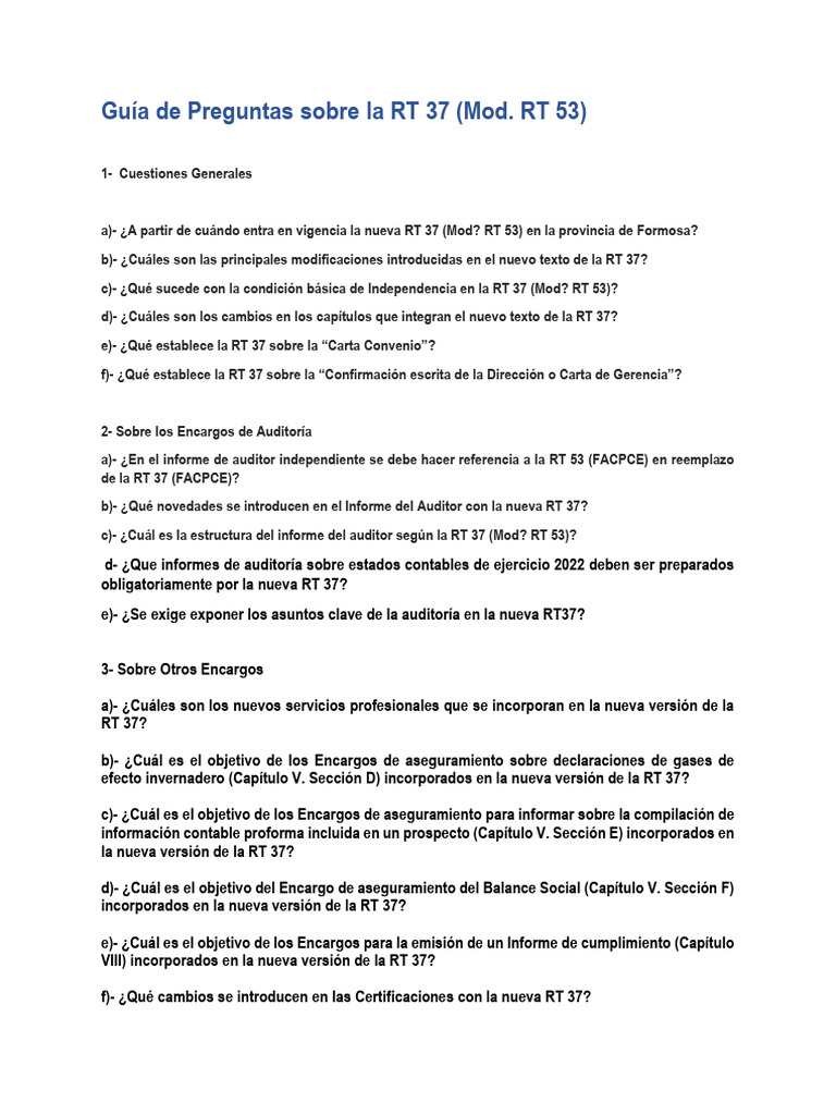 Cuestionario Sobre La RT 37 Mod. Por RT 53 | PDF