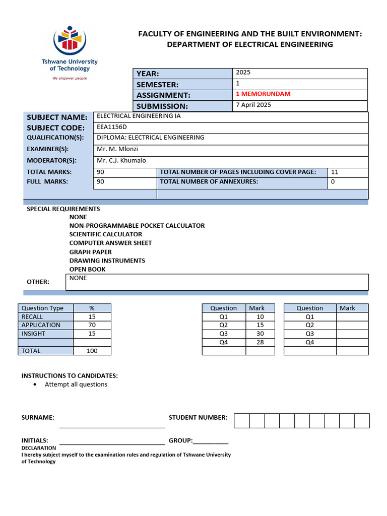 Electrical Engineering IA Assignment 1 | PDF | Series And Parallel ...