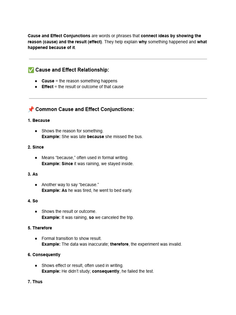 Understanding Cause and Effect Conjunctions | PDF