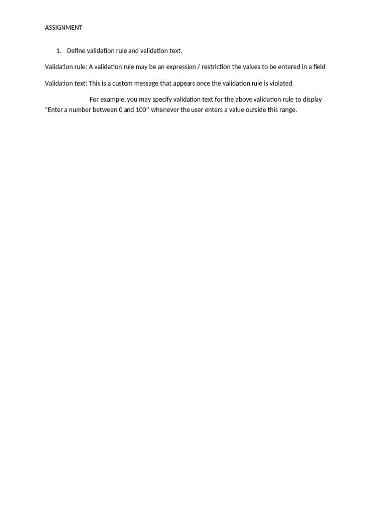 Understanding Validation Rules and Text | PDF