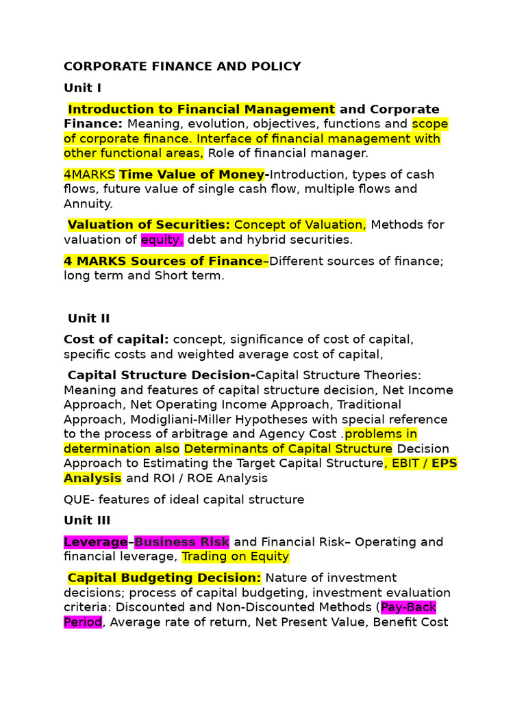 Corporate Finance Fundamentals Guide | PDF
