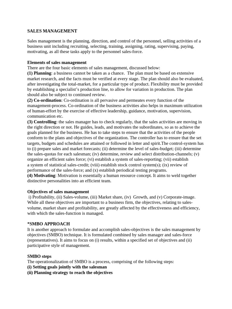 Key Elements of Sales Management | PDF | Marketing | Sales