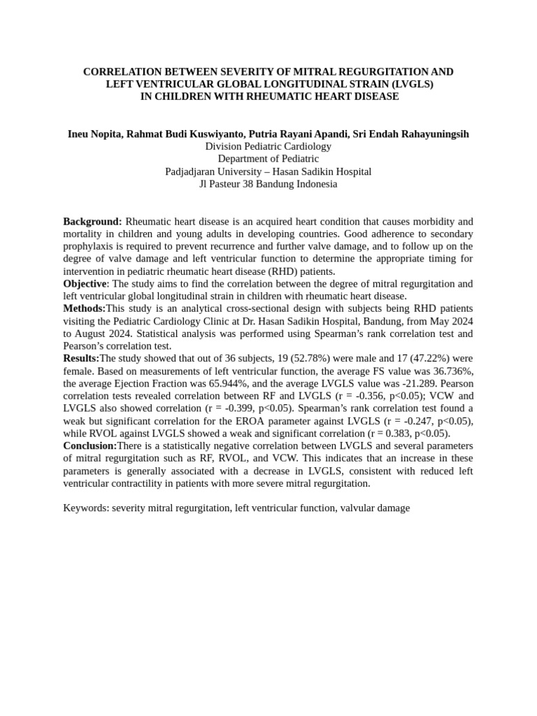 CORRELATION BETWEEN SEVERITY OF MITRAL REGURGITATION - Rev 1 | PDF ...