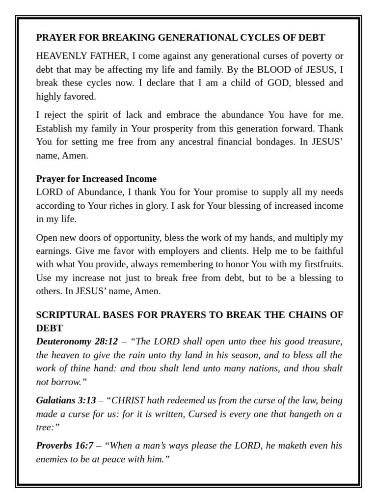 Break Generational Debt Cycles Prayer | PDF | Debt | Book Of Deuteronomy