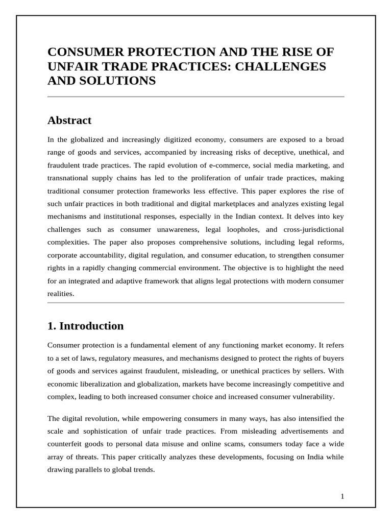 Consumer Protection and The Rise of Unfair Trade Practices | PDF ...
