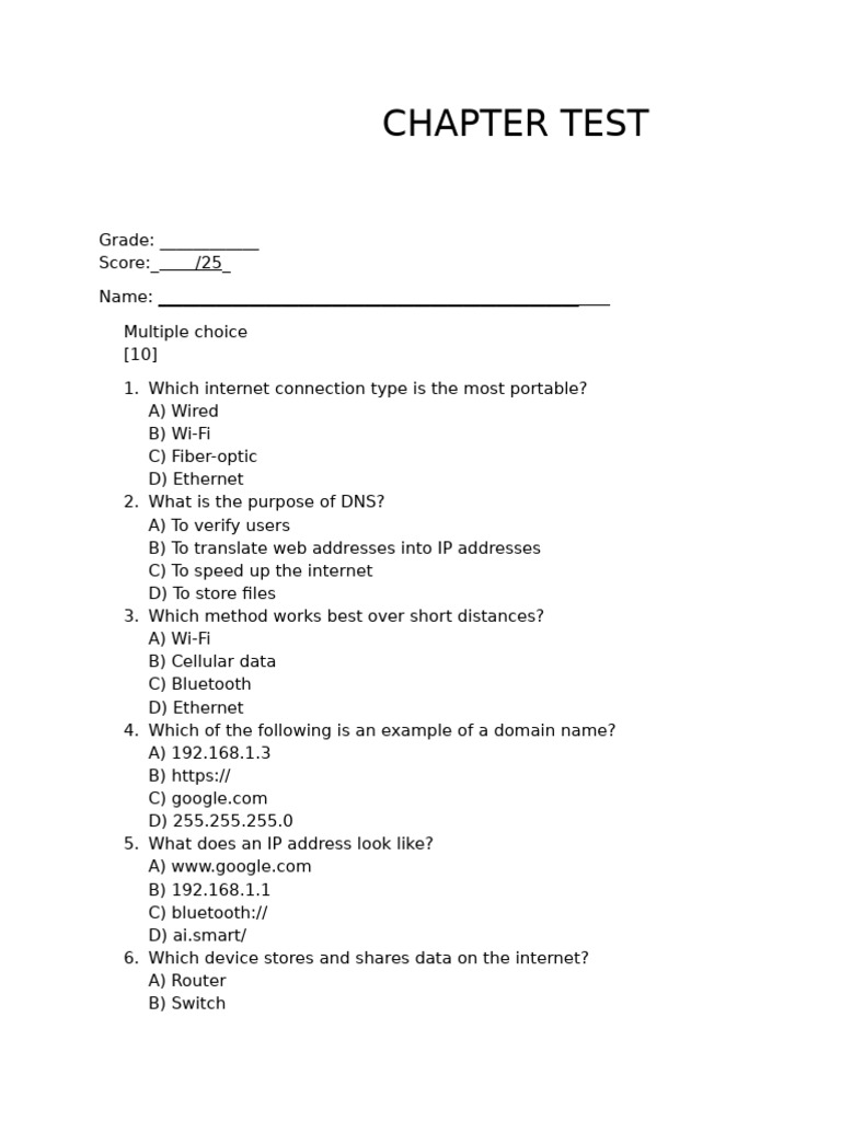 Chapter Test | PDF | World Wide Web | Internet & Web