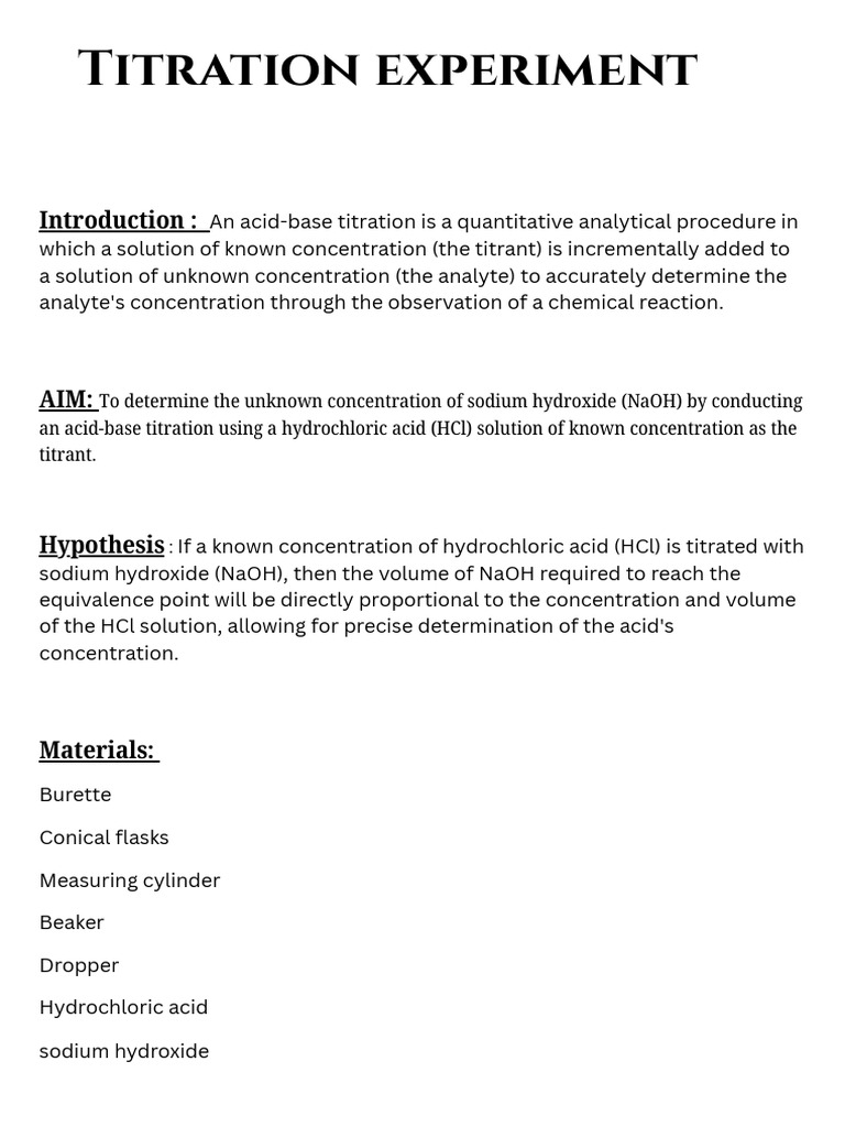 Acid-Base Titration of NaOH and HCl | PDF | Titration | Chemistry