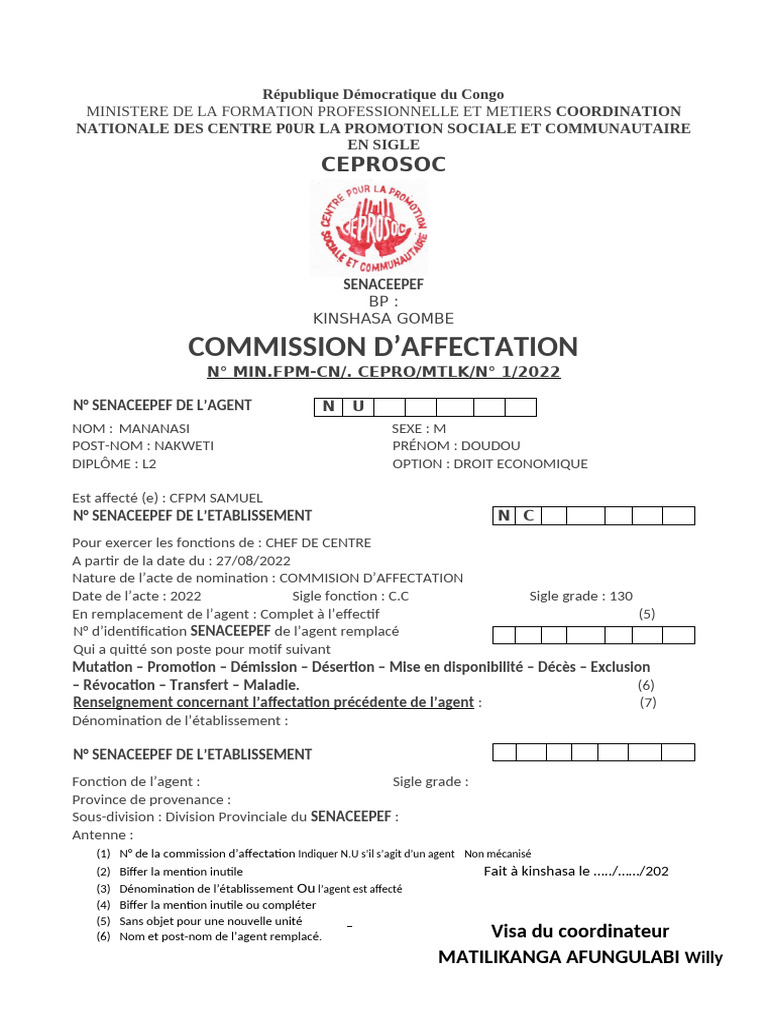 Commission d'Affectation 2022 - Mananasi | PDF