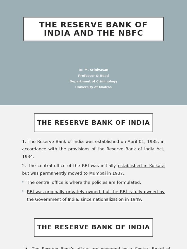 Reserve Bank of India and NBFC Overview | PDF | Reserve Bank Of India ...