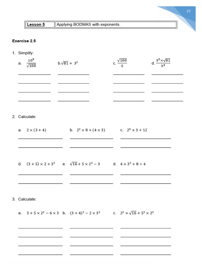 Exponents BODMAS | PDF