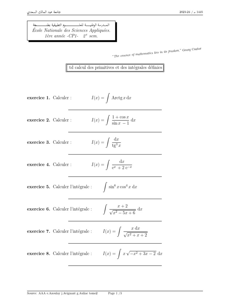 Exercices de calcul des primitives | PDF | Intégral | Échecs