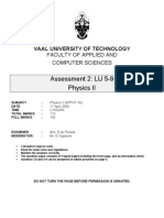 Assessment 2: LU 5-9 Physics II: Vaal University of Technology