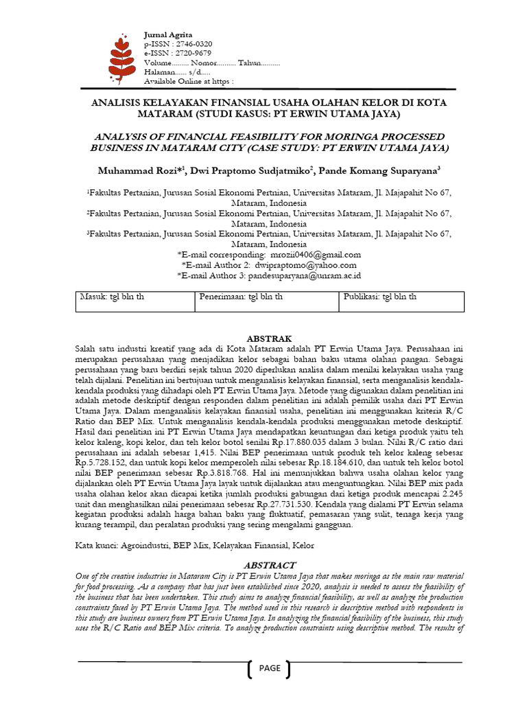 J - Muhammad Rozi - Analisis Kelayakan Finansial Usaha Olahan Kelor Di ...