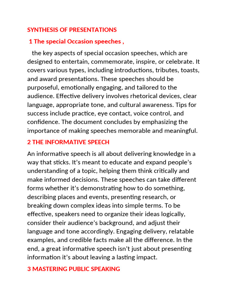 Mastering Special Occasion Speeches | PDF | Public Speaking | Human ...