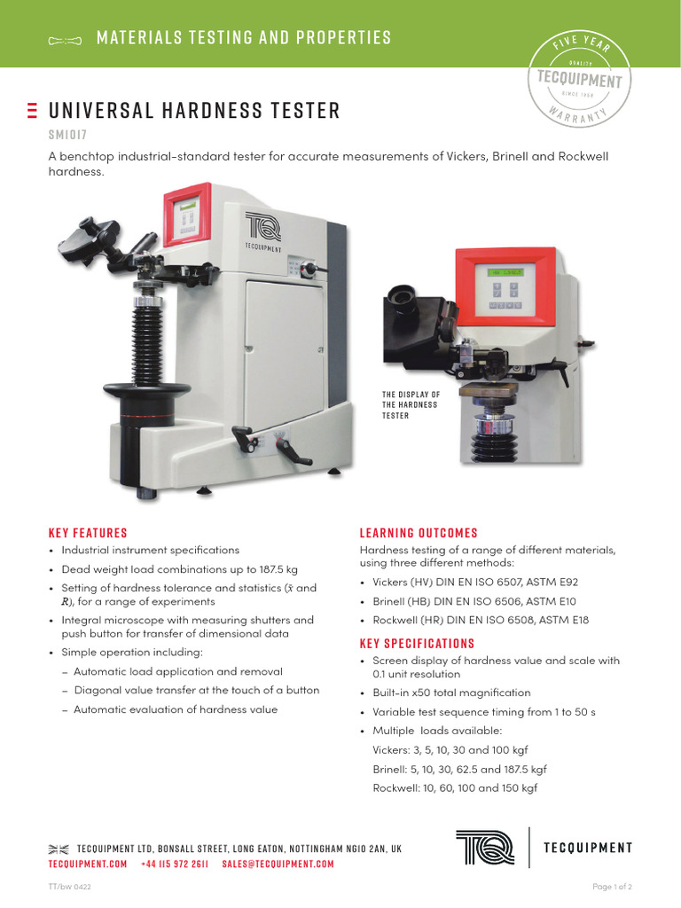 Universal Hardness Tester SM1017 Overview | PDF