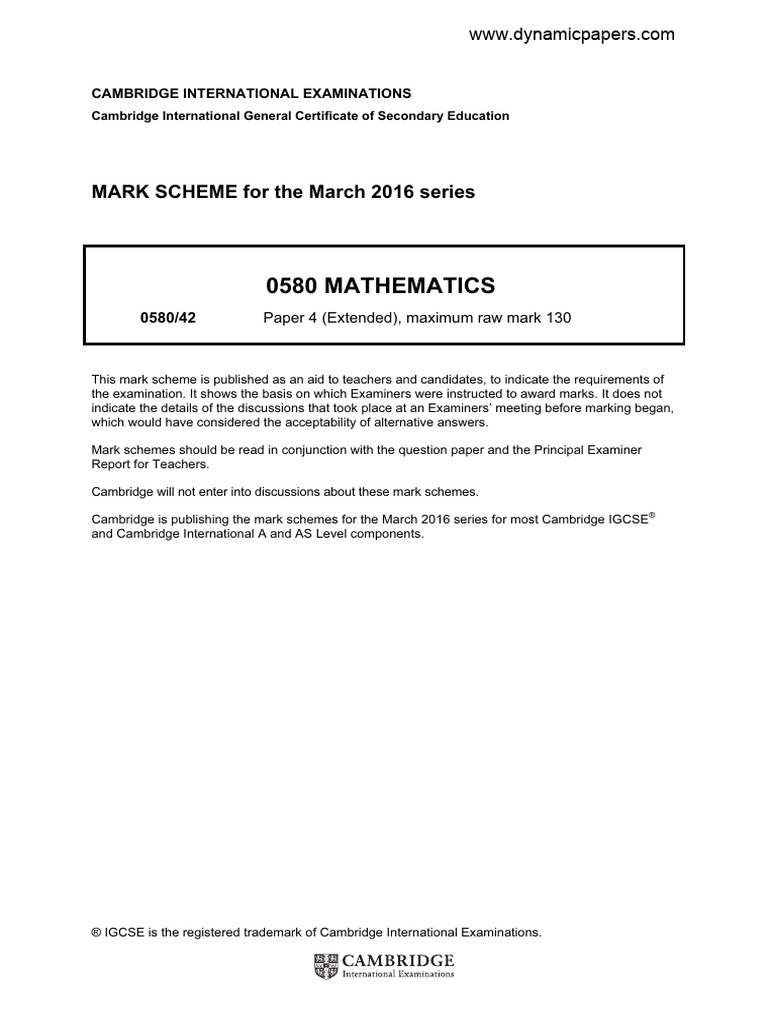 IGCSE 0580/42 Mathematics Mark Scheme | PDF | Geometry | Elementary ...