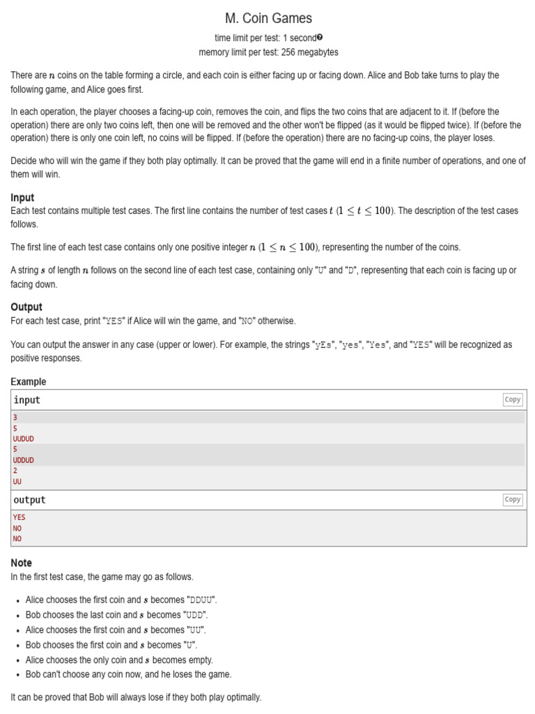 Coin Game Strategy: Alice vs Bob | PDF | Mathematics | Computer Programming